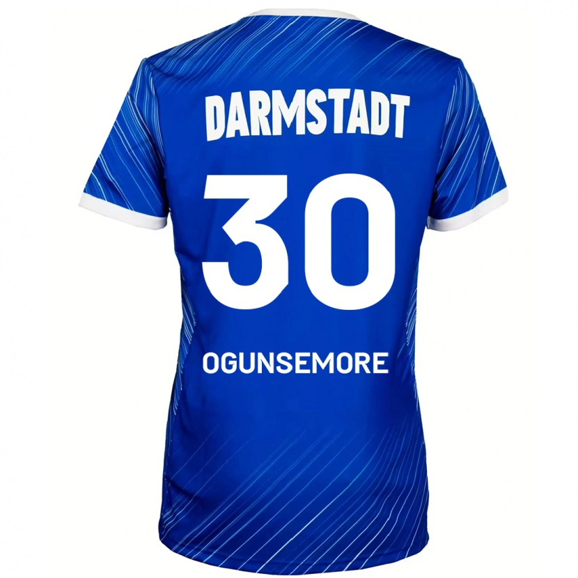 Danxen Mænd Malakai Ogunsemore #30 Blå Hvid Hjemmebane Spillertrøjer 2024/25 Trøje T-Shirt