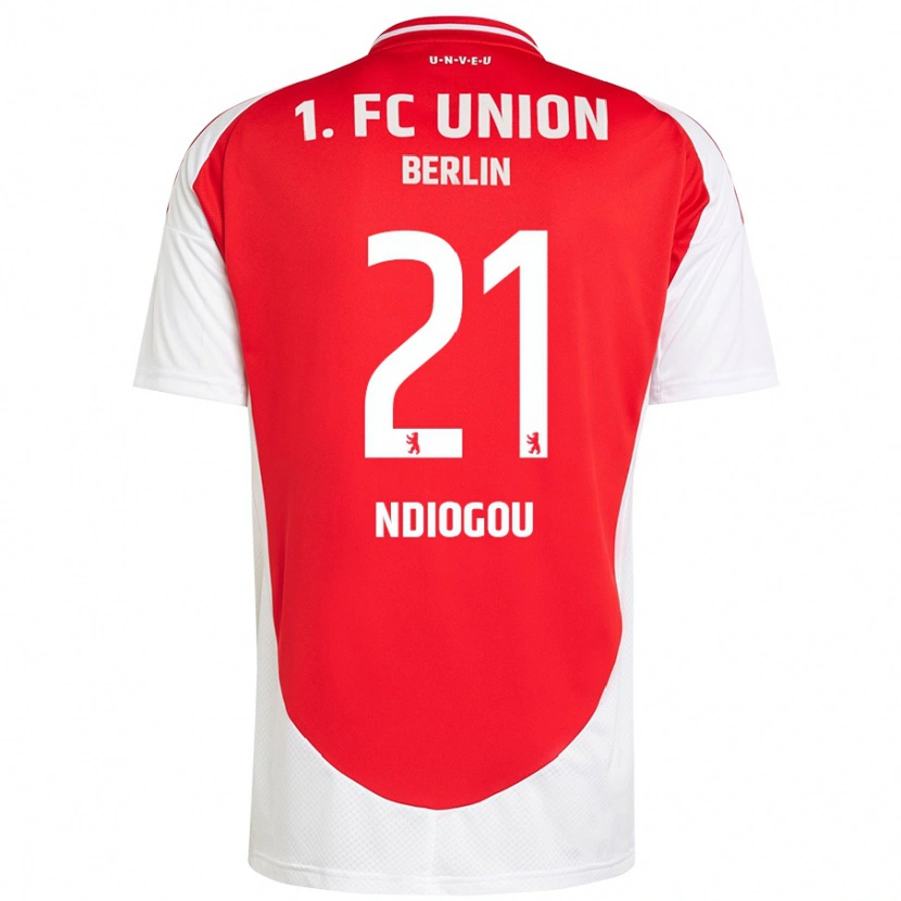 Danxen Mænd Pape-Omar Ndiogou #21 Rød Hvid Hjemmebane Spillertrøjer 2024/25 Trøje T-Shirt