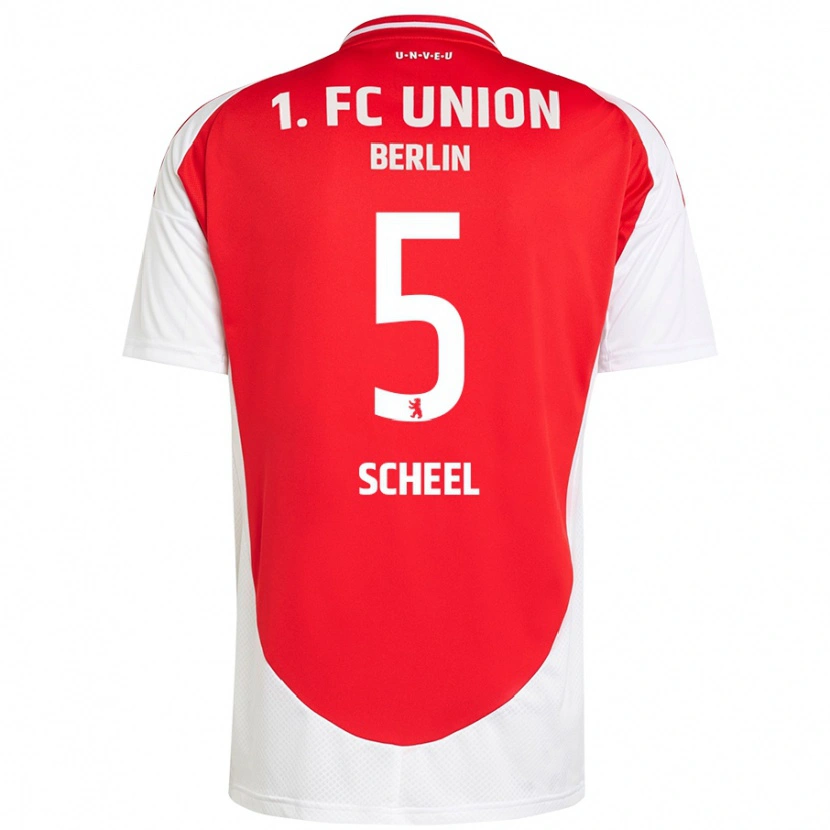 Danxen Mænd Luca Scheel #5 Rød Hvid Hjemmebane Spillertrøjer 2024/25 Trøje T-Shirt