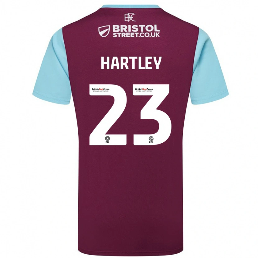 Danxen Mænd Naomi Hartley #23 Burgund Himmelblå Hjemmebane Spillertrøjer 2024/25 Trøje T-Shirt