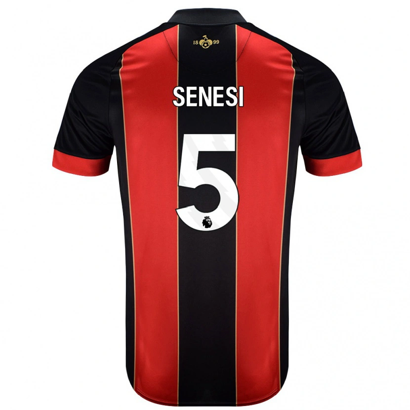 Danxen Mænd Marcos Senesi #5 Rød Sort Hjemmebane Spillertrøjer 2024/25 Trøje T-Shirt
