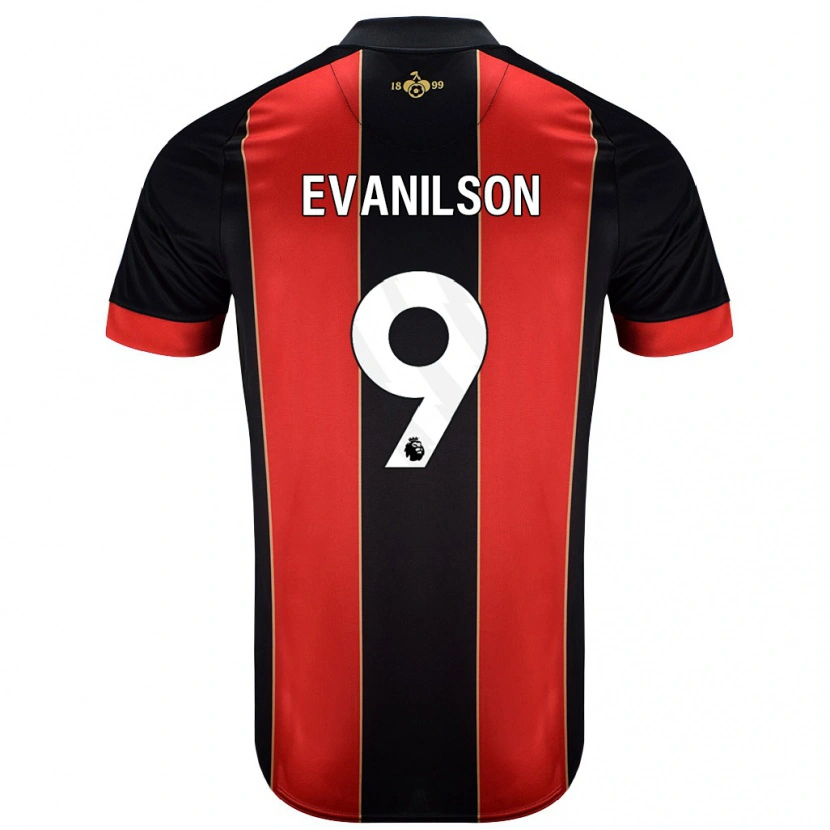 Danxen Mænd Evanilson #9 Rød Sort Hjemmebane Spillertrøjer 2024/25 Trøje T-Shirt