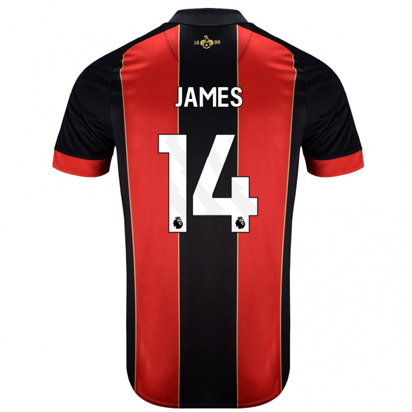 Danxen Mænd Katie James #14 Rød Sort Hjemmebane Spillertrøjer 2024/25 Trøje T-Shirt