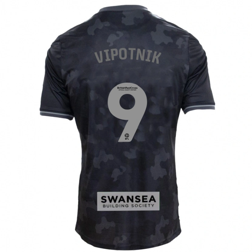 Danxen Mænd Zan Vipotnik #9 Sort Udebane Spillertrøjer 2024/25 Trøje T-Shirt
