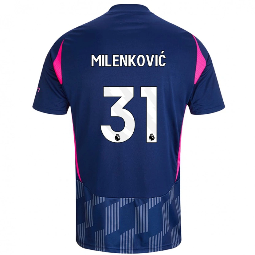 Danxen Mænd Nikola Milenković #31 Kongeblå Pink Udebane Spillertrøjer 2024/25 Trøje T-Shirt