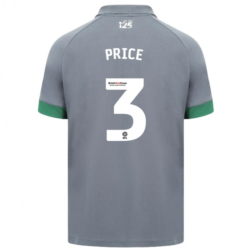 Danxen Mænd Ffion Price #3 Mørkegrå Udebane Spillertrøjer 2024/25 Trøje T-Shirt