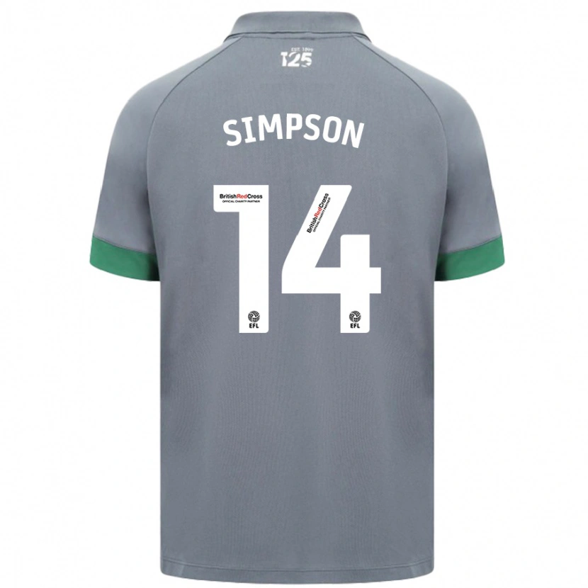 Danxen Mænd Jasmine Simpson #14 Mørkegrå Udebane Spillertrøjer 2024/25 Trøje T-Shirt