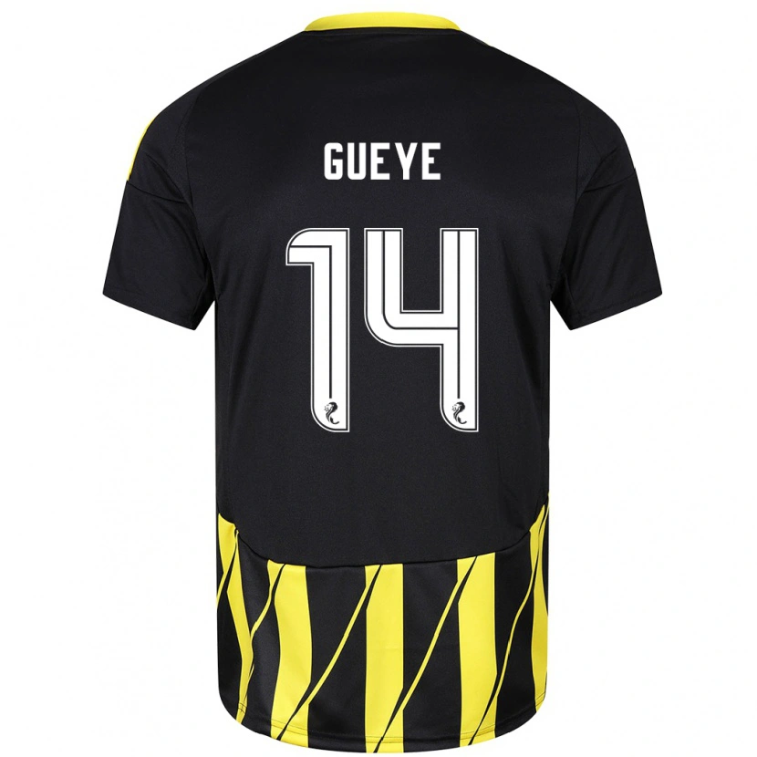 Danxen Mænd Pape Habib Guèye #14 Sort Gul Udebane Spillertrøjer 2024/25 Trøje T-Shirt