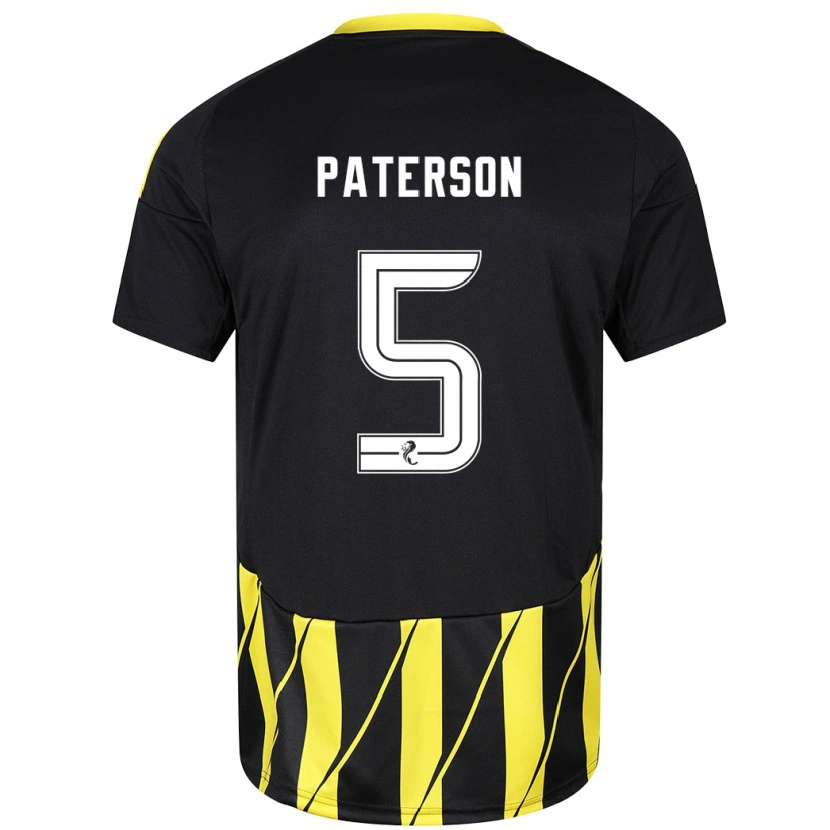 Danxen Mænd Donna Paterson #5 Sort Gul Udebane Spillertrøjer 2024/25 Trøje T-Shirt