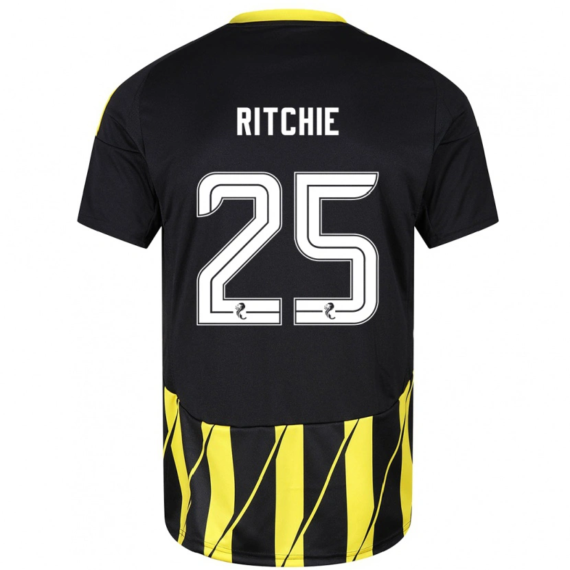 Danxen Mænd Tom Ritchie #25 Sort Gul Udebane Spillertrøjer 2024/25 Trøje T-Shirt
