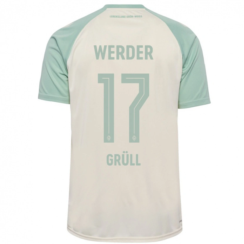 Danxen Mænd Marco Grüll #17 Råhvid Lysegrøn Udebane Spillertrøjer 2024/25 Trøje T-Shirt