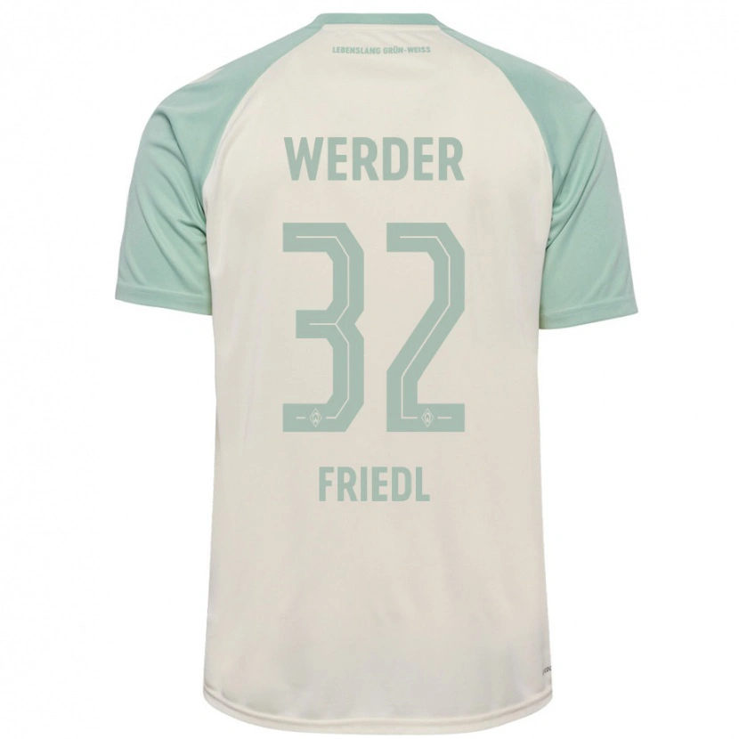 Danxen Mænd Marco Friedl #32 Råhvid Lysegrøn Udebane Spillertrøjer 2024/25 Trøje T-Shirt