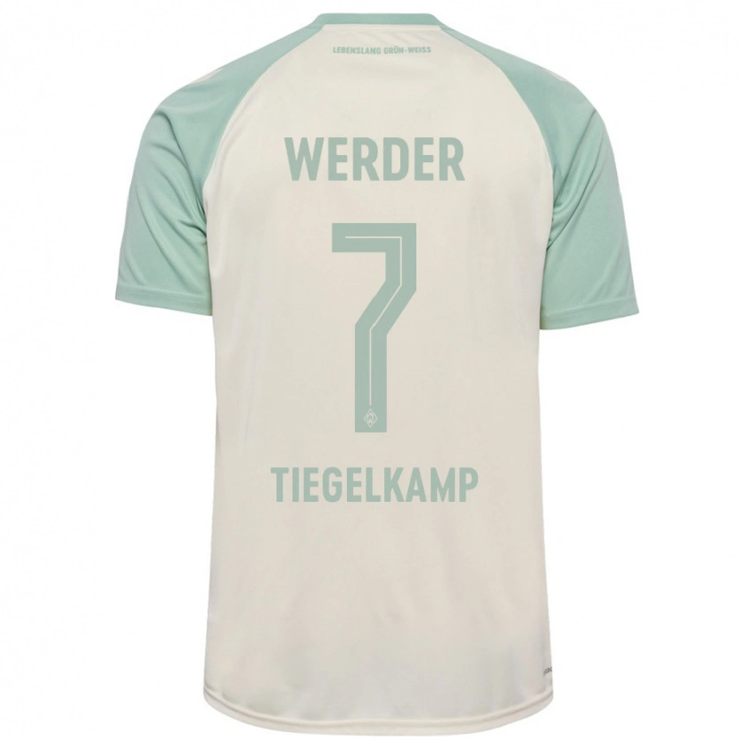 Danxen Mænd Maximilian Tiegelkamp #7 Råhvid Lysegrøn Udebane Spillertrøjer 2024/25 Trøje T-Shirt