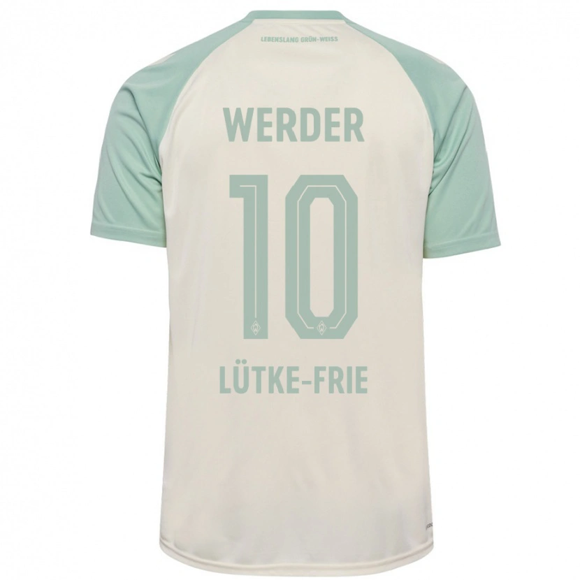 Danxen Mænd Dennis Lütke-Frie #10 Råhvid Lysegrøn Udebane Spillertrøjer 2024/25 Trøje T-Shirt
