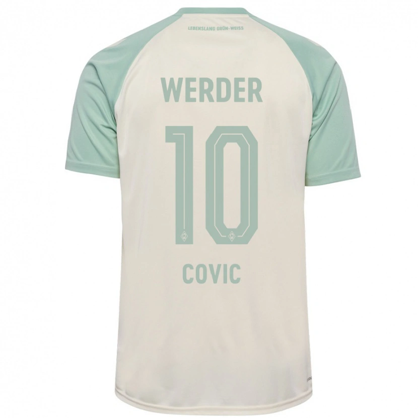 Danxen Mænd Patrice Covic #10 Råhvid Lysegrøn Udebane Spillertrøjer 2024/25 Trøje T-Shirt