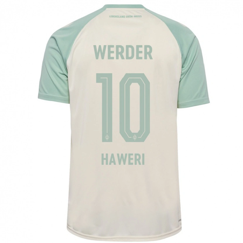 Danxen Mænd Adrian Haweri #10 Råhvid Lysegrøn Udebane Spillertrøjer 2024/25 Trøje T-Shirt