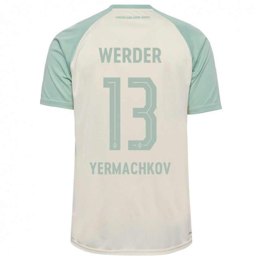 Danxen Mænd Ivan Yermachkov #13 Råhvid Lysegrøn Udebane Spillertrøjer 2024/25 Trøje T-Shirt