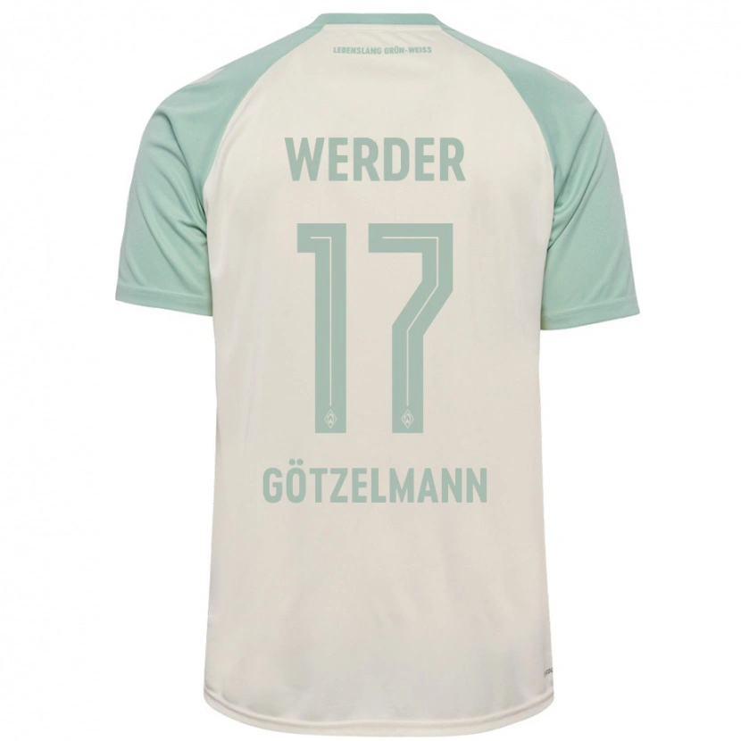 Danxen Mænd Patrick Götzelmann #17 Råhvid Lysegrøn Udebane Spillertrøjer 2024/25 Trøje T-Shirt
