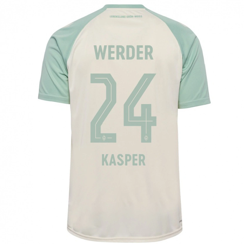 Danxen Mænd Dominik Kasper #24 Råhvid Lysegrøn Udebane Spillertrøjer 2024/25 Trøje T-Shirt
