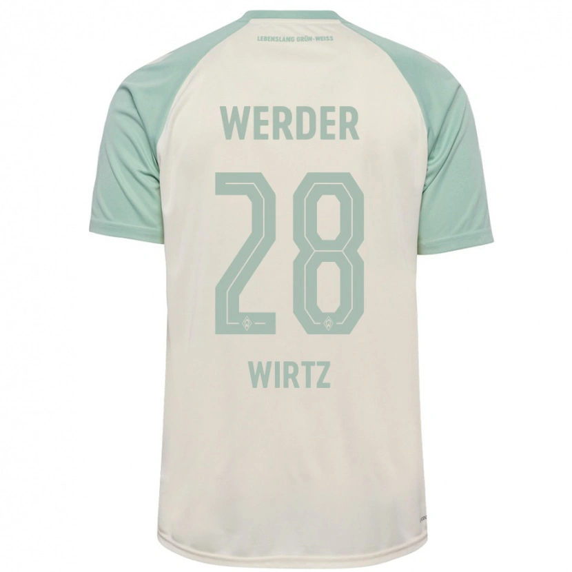 Danxen Mænd Juliane Wirtz #28 Råhvid Lysegrøn Udebane Spillertrøjer 2024/25 Trøje T-Shirt