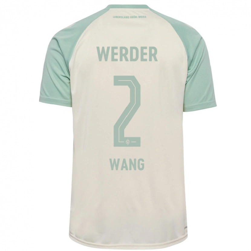 Danxen Mænd Bowen Wang #2 Råhvid Lysegrøn Udebane Spillertrøjer 2024/25 Trøje T-Shirt
