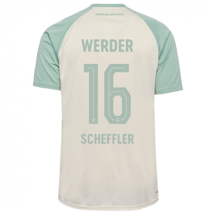 Danxen Mænd Ian Scheffler #16 Råhvid Lysegrøn Udebane Spillertrøjer 2024/25 Trøje T-Shirt
