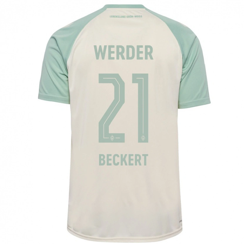 Danxen Mænd Jonathan Beckert #21 Råhvid Lysegrøn Udebane Spillertrøjer 2024/25 Trøje T-Shirt