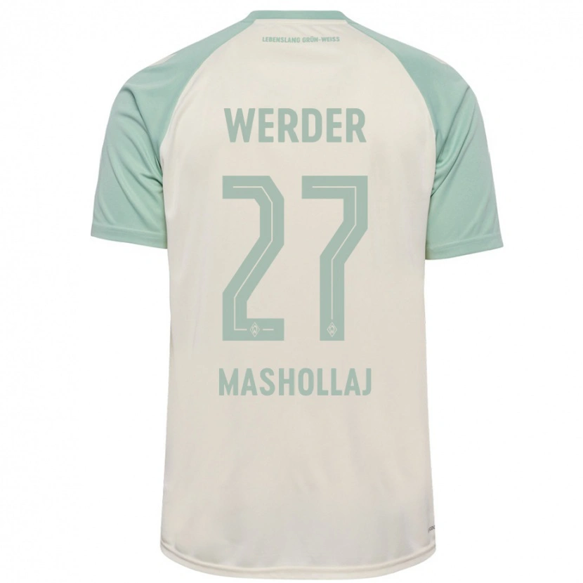 Danxen Mænd Benjamin Mashollaj #27 Råhvid Lysegrøn Udebane Spillertrøjer 2024/25 Trøje T-Shirt