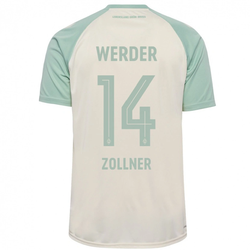 Danxen Mænd Adrian Zollner #14 Råhvid Lysegrøn Udebane Spillertrøjer 2024/25 Trøje T-Shirt