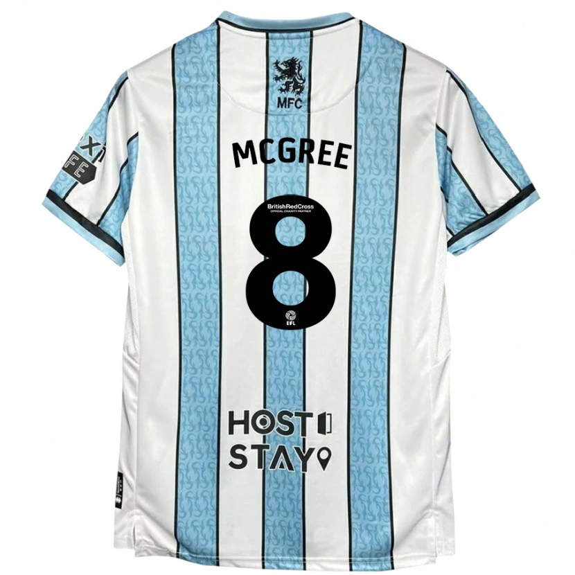 Danxen Mænd Riley Mcgree #8 Hvid Blå Udebane Spillertrøjer 2024/25 Trøje T-Shirt