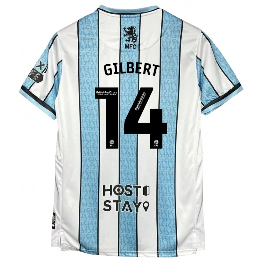 Danxen Mænd Alex Gilbert #14 Hvid Blå Udebane Spillertrøjer 2024/25 Trøje T-Shirt