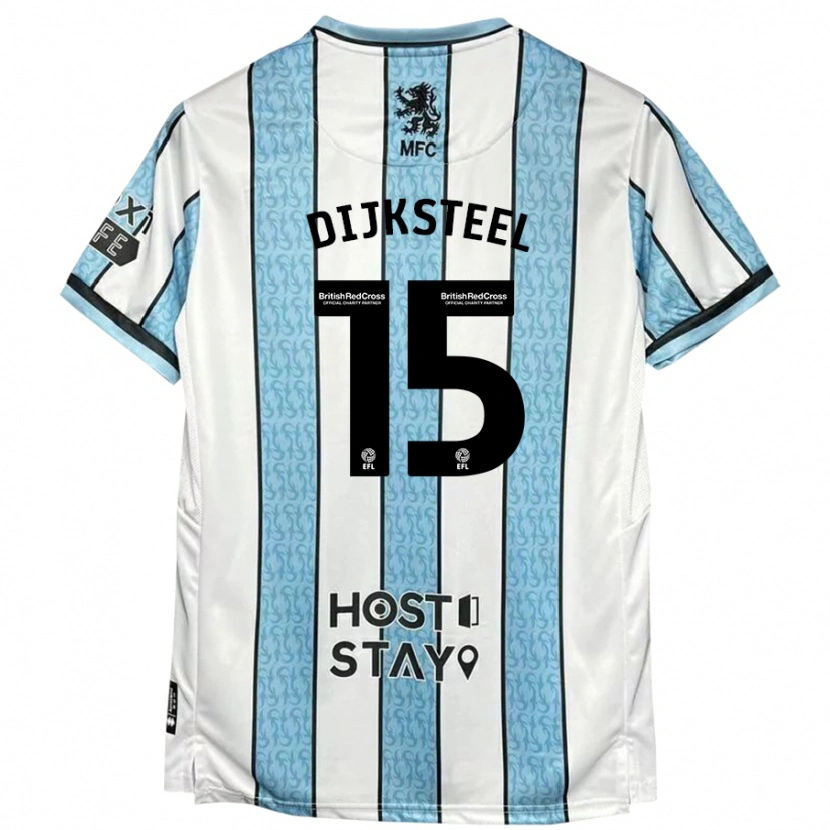 Danxen Mænd Anfernee Dijksteel #15 Hvid Blå Udebane Spillertrøjer 2024/25 Trøje T-Shirt