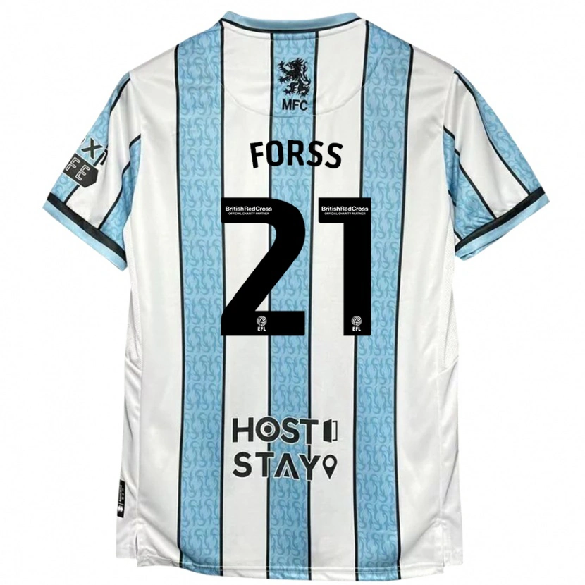 Danxen Mænd Marcus Forss #21 Hvid Blå Udebane Spillertrøjer 2024/25 Trøje T-Shirt