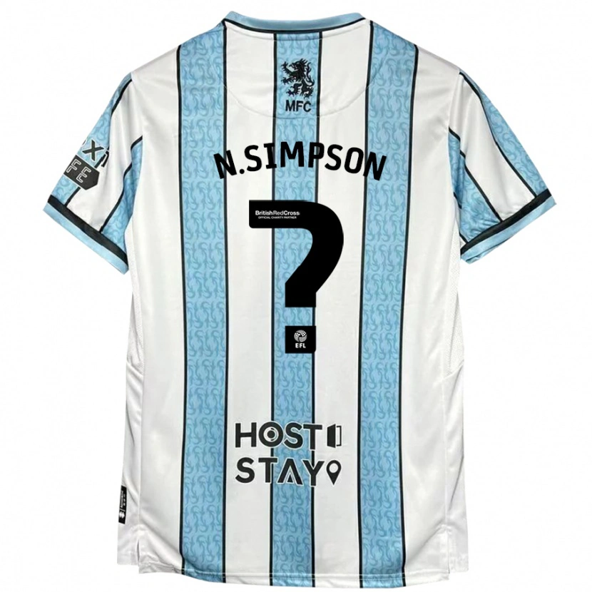 Danxen Mænd Nathan Simpson #0 Hvid Blå Udebane Spillertrøjer 2024/25 Trøje T-Shirt