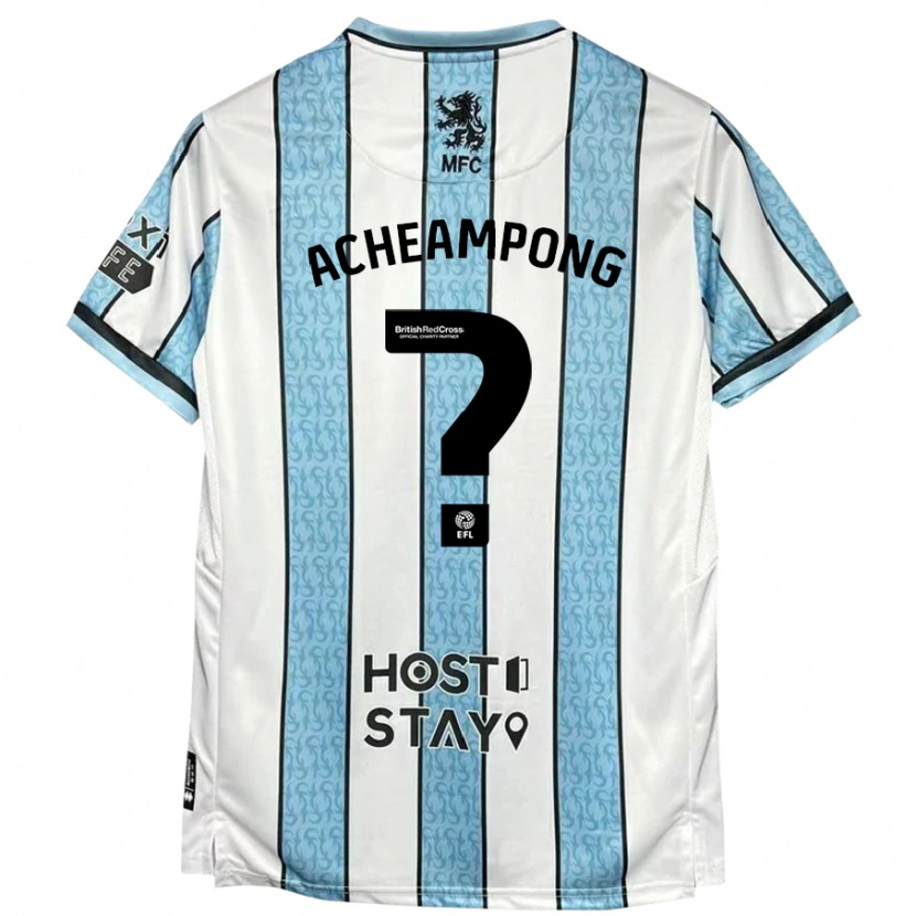 Danxen Mænd Prince Acheampong #0 Hvid Blå Udebane Spillertrøjer 2024/25 Trøje T-Shirt
