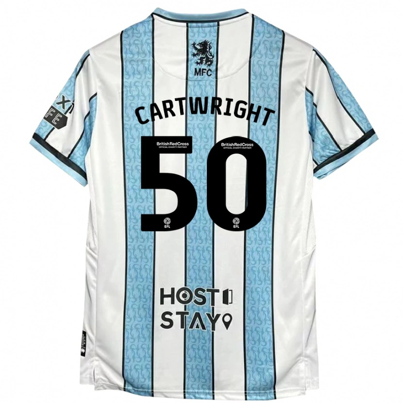 Danxen Mænd Fin Cartwright #50 Hvid Blå Udebane Spillertrøjer 2024/25 Trøje T-Shirt