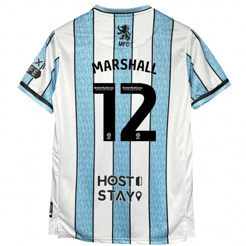 Danxen Mænd Eve Marshall #12 Hvid Blå Udebane Spillertrøjer 2024/25 Trøje T-Shirt