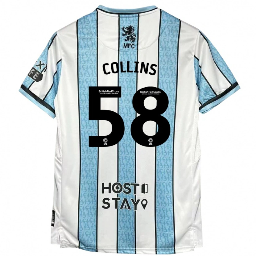 Danxen Mænd Sam Collins #58 Hvid Blå Udebane Spillertrøjer 2024/25 Trøje T-Shirt