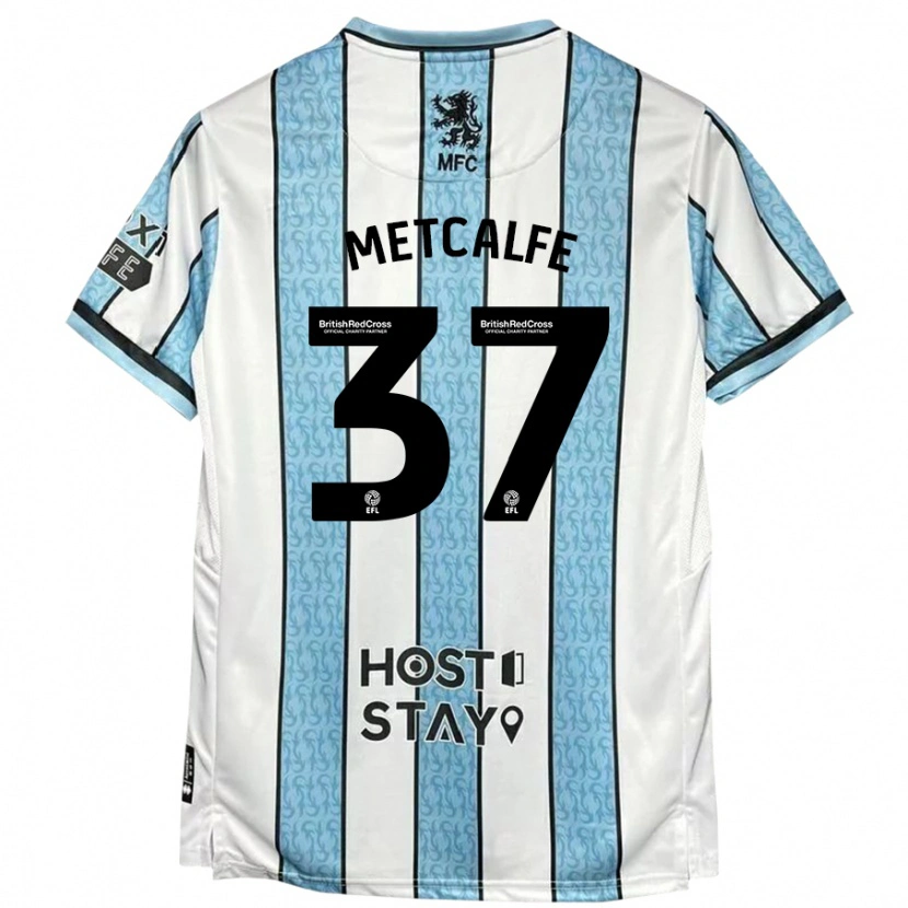 Danxen Mænd Max Metcalfe #37 Hvid Blå Udebane Spillertrøjer 2024/25 Trøje T-Shirt