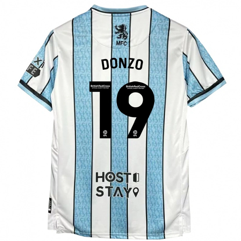 Danxen Mænd Jolie Donzo #19 Hvid Blå Udebane Spillertrøjer 2024/25 Trøje T-Shirt
