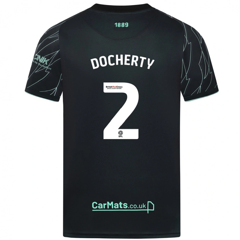 Danxen Mænd Charley Docherty #2 Sort Grøn Udebane Spillertrøjer 2024/25 Trøje T-Shirt