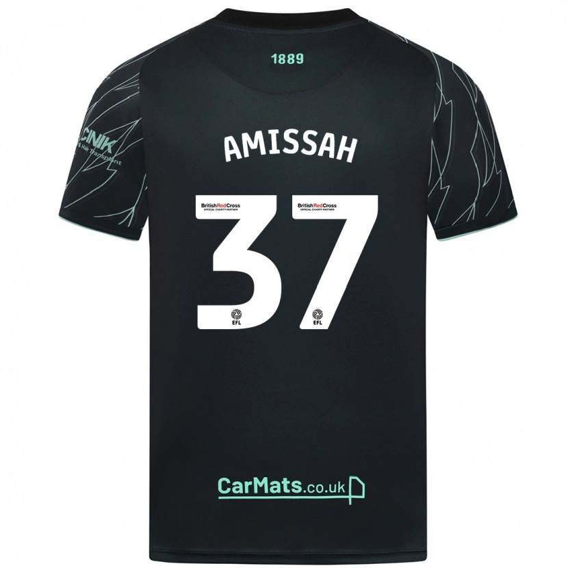 Danxen Mænd Jordan Amissah #37 Sort Grøn Udebane Spillertrøjer 2024/25 Trøje T-Shirt