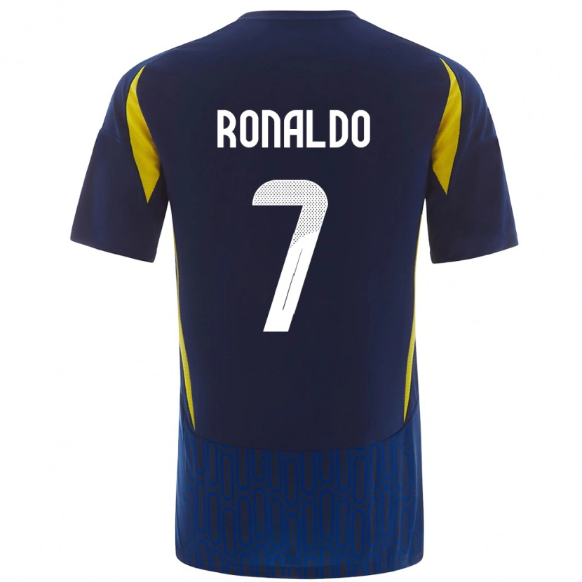 Danxen Mænd Cristiano Ronaldo #7 Blå Gul Udebane Spillertrøjer 2024/25 Trøje T-Shirt