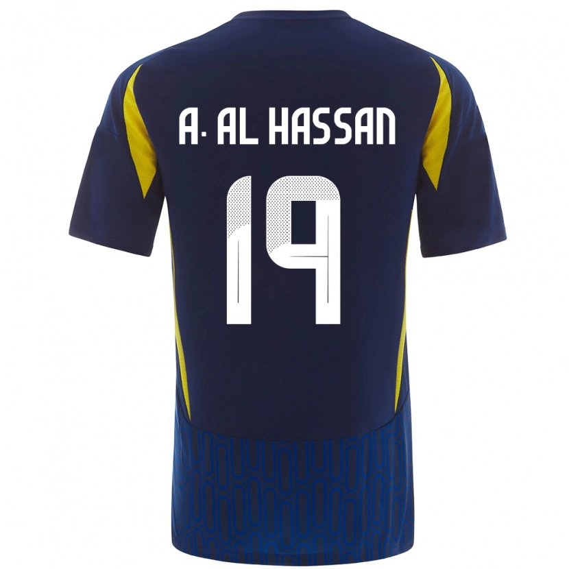 Danxen Mænd Ali Al-Hassan #19 Blå Gul Udebane Spillertrøjer 2024/25 Trøje T-Shirt