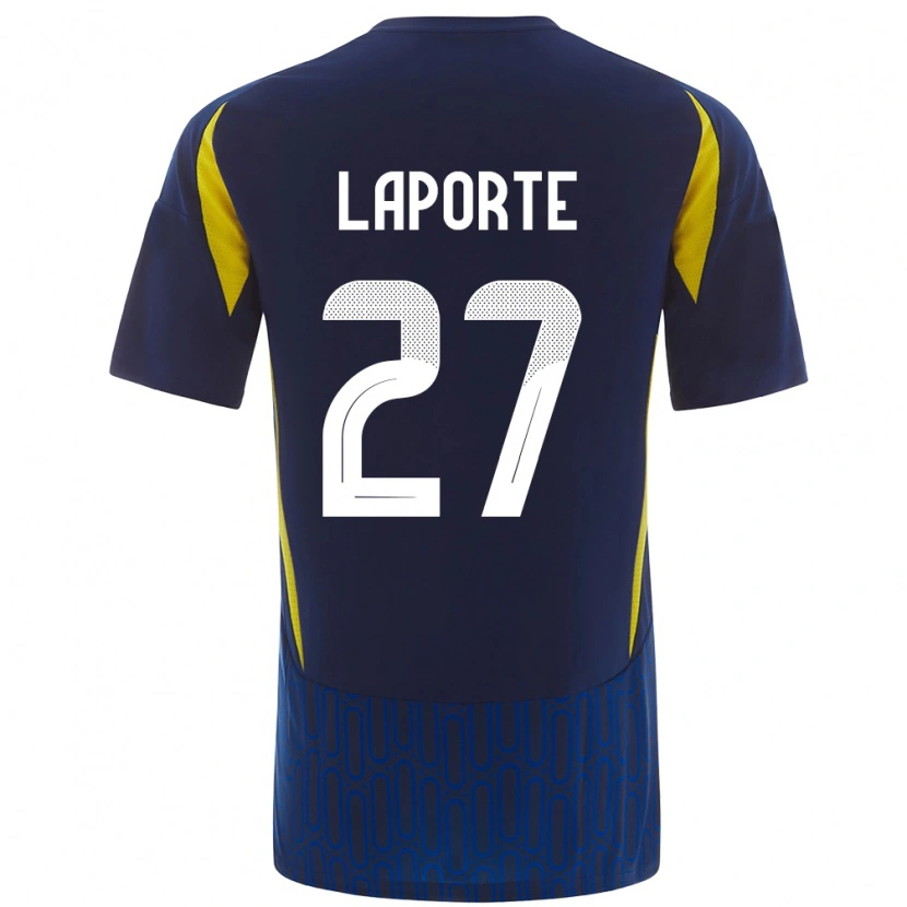 Danxen Mænd Aymeric Laporte #27 Blå Gul Udebane Spillertrøjer 2024/25 Trøje T-Shirt