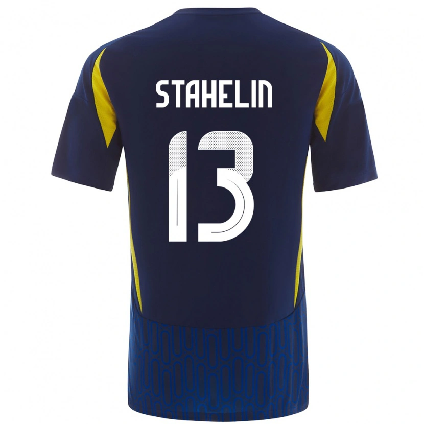 Danxen Mænd Izabela Stahelin #13 Blå Gul Udebane Spillertrøjer 2024/25 Trøje T-Shirt