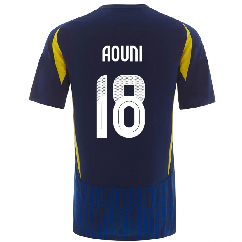 Danxen Mænd Samia Aouni #18 Blå Gul Udebane Spillertrøjer 2024/25 Trøje T-Shirt