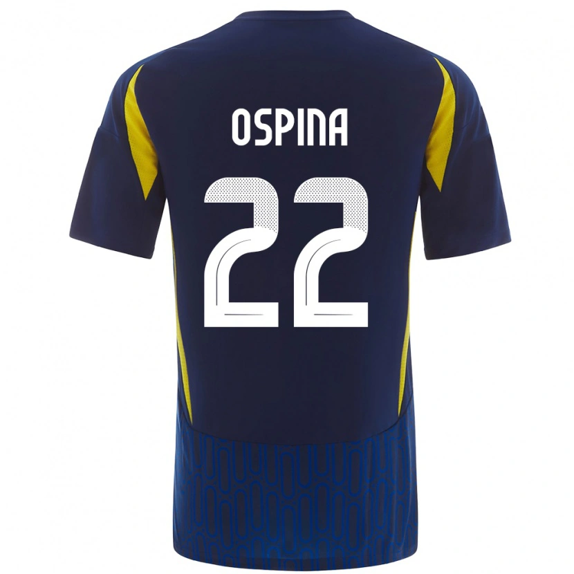 Danxen Mænd David Ospina #22 Blå Gul Udebane Spillertrøjer 2024/25 Trøje T-Shirt