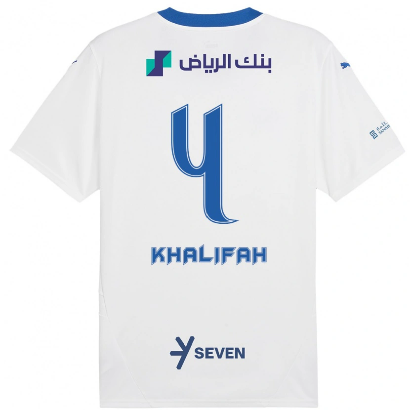 Danxen Mænd Khalifah Al-Dawsari #4 Hvid Blå Udebane Spillertrøjer 2024/25 Trøje T-Shirt