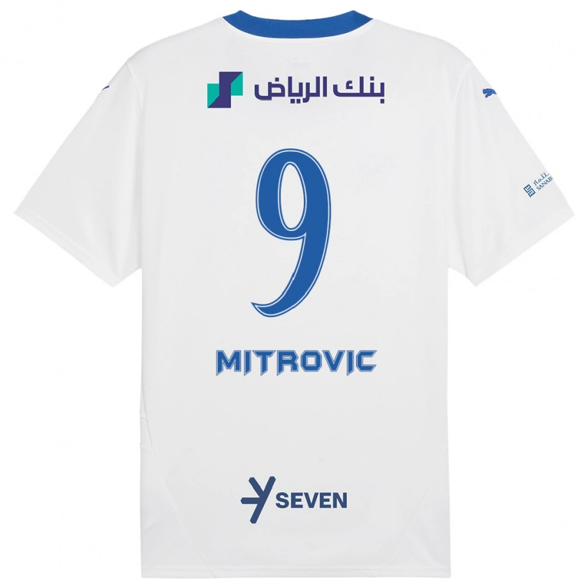 Danxen Mænd Aleksandar Mitrović #9 Hvid Blå Udebane Spillertrøjer 2024/25 Trøje T-Shirt